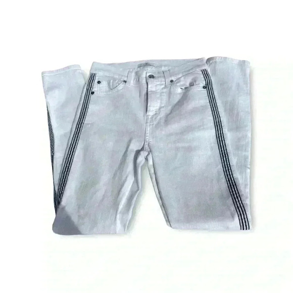 7 FOR ALL MANKIND Side Stripe High Waist Ankle Skinny Jeans In White Size 26 - Picture 4 of 10